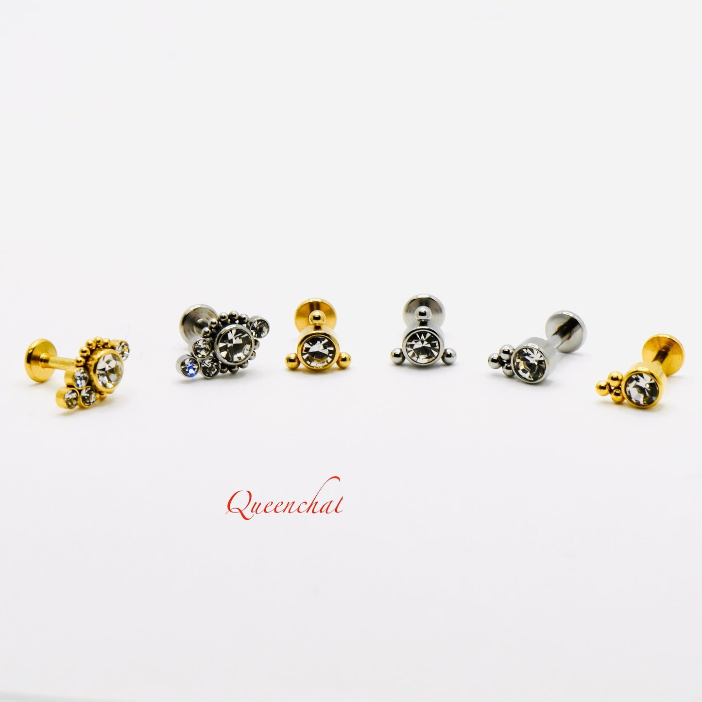 16g 316L Surgical Steel Internally Threaded Beaded Labret CZ Labret Stud Ear Piercing, Nose, Lip, Helix, Tragus, Conch Stud Earring 6mm Bar