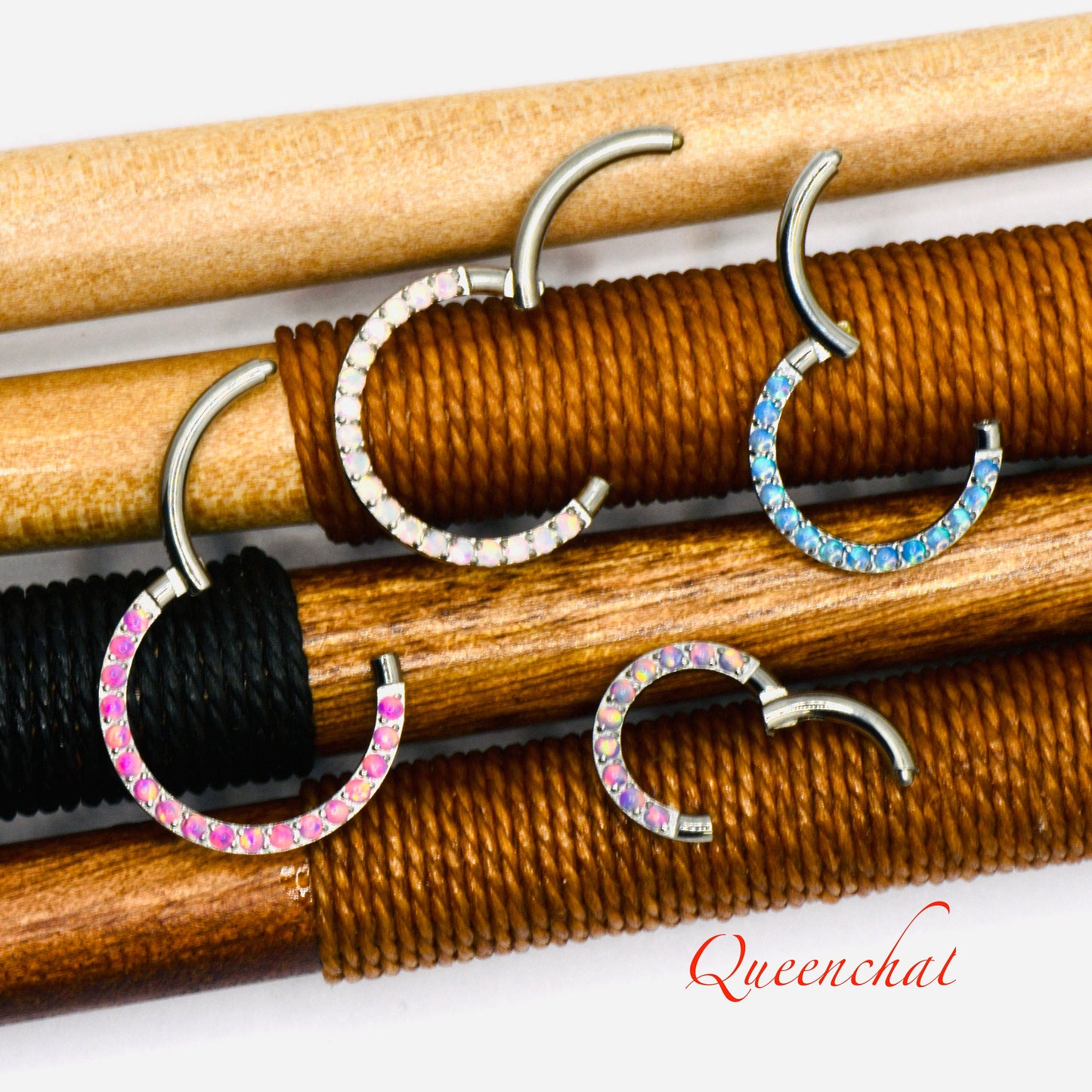 F136 Titanium 16G Micro Pave Opal Segment Ring Hinged Septum Clicker Ring Conch Tragus Helix Hoop
