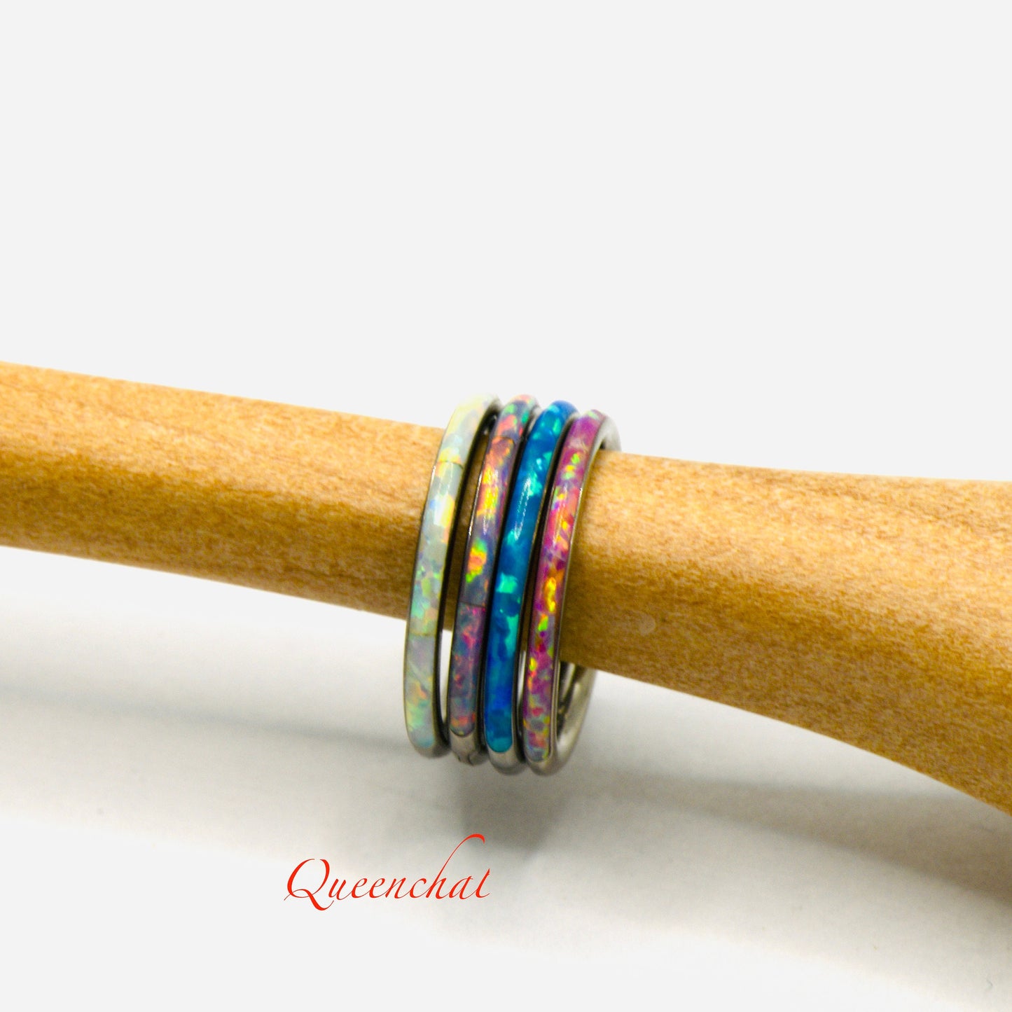 F136 Titanium 16G Opal Segment Ring Hinged Septum Clicker Ring Conch Tragus Helix Hoop