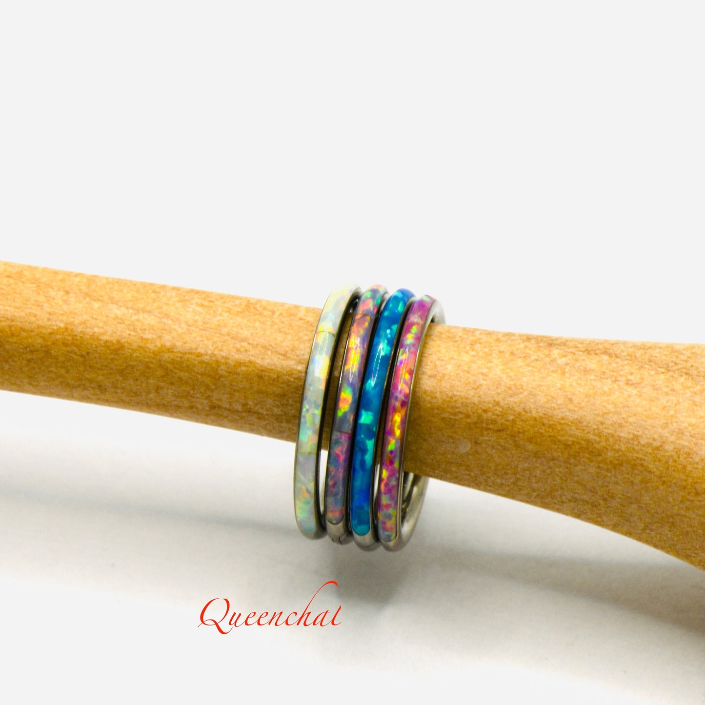 F136 Titanium 16G Opal Segment Ring Hinged Septum Clicker Ring Conch Tragus Helix Hoop