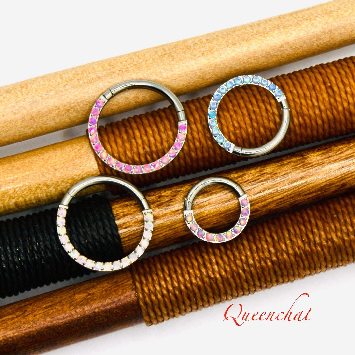 F136 Titanium 16G Micro Pave Opal Segment Ring Hinged Septum Clicker Ring Conch Tragus Helix Hoop