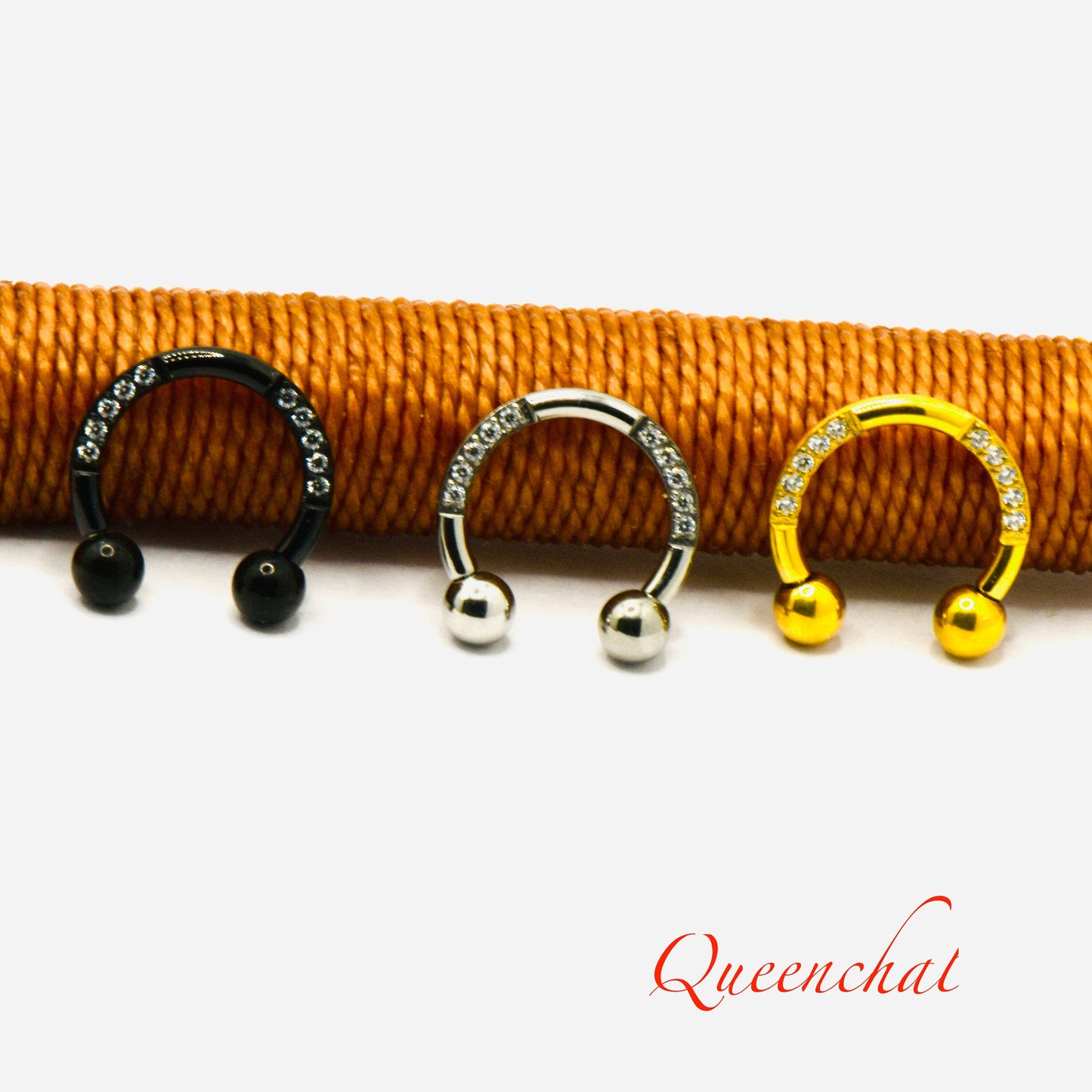 F136 Implant Grade Titanium 16g CZ Pave Horseshoe Rong Internally Threaded Septum, Daith ring