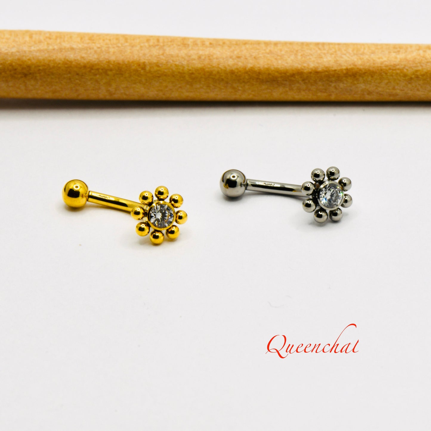 F136 Titanium 16G Crystal Flower Curve Barbell Rook Piercing, Eyebrow Piercing Stud Internally Threaded 8mm Bar