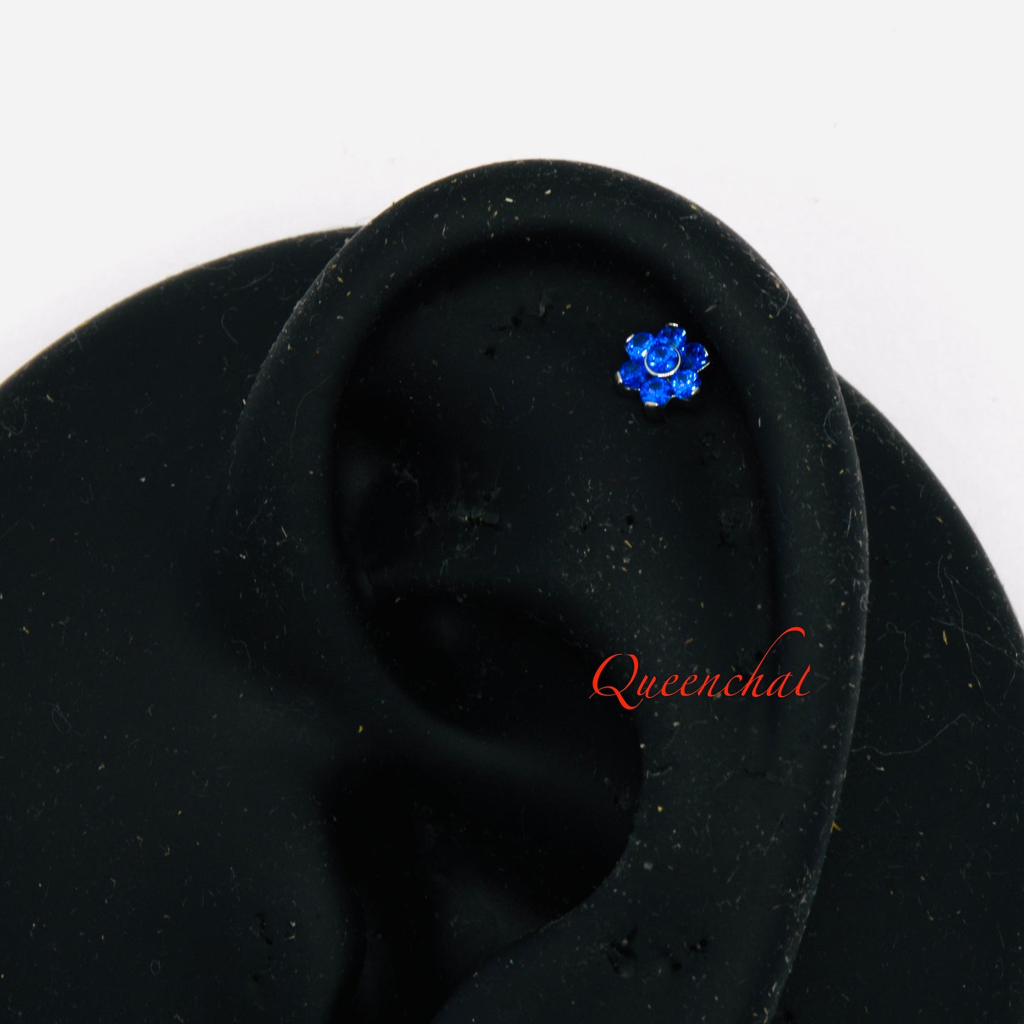 16G, F316 Titanium Blue CZ Flower Labret Internally Threaded 8mm Bar