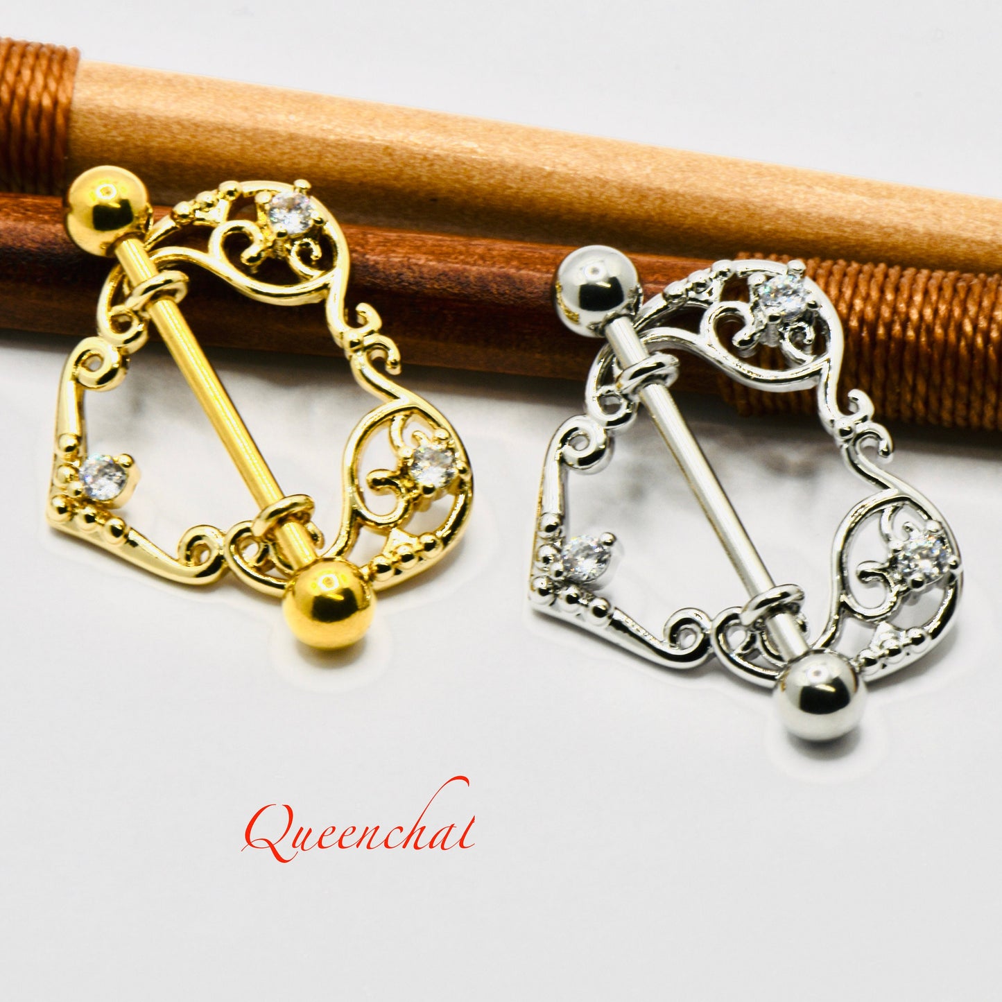 316L Surgical Steel 14G Hearts Nipple Ring Floral Nipple Bars