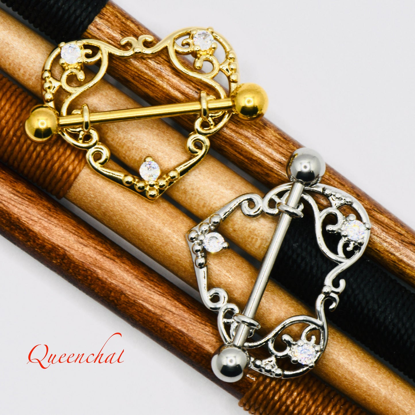 316L Surgical Steel 14G Hearts Nipple Ring Floral Nipple Bars