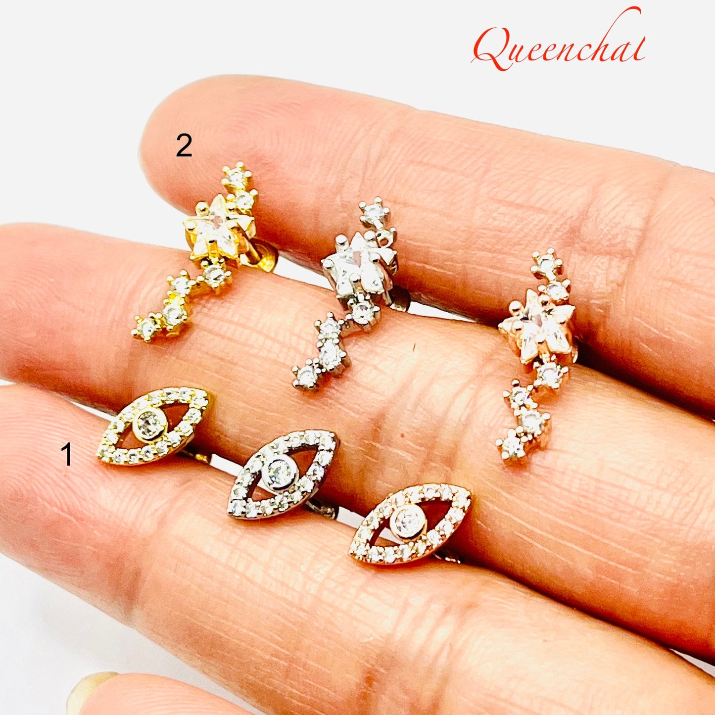 316L Surgical Steel 16G Internally Threaded Floral, Fishbone, Devil Eye Labret Stud Earring