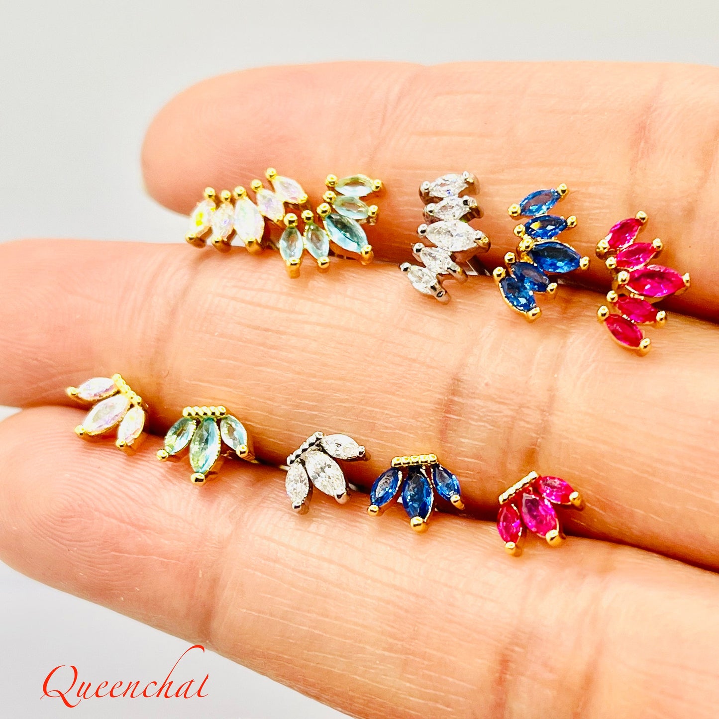 316L Surgical Steel 20g Multi Colour CZ Stud Earring Floral Piercing Stud