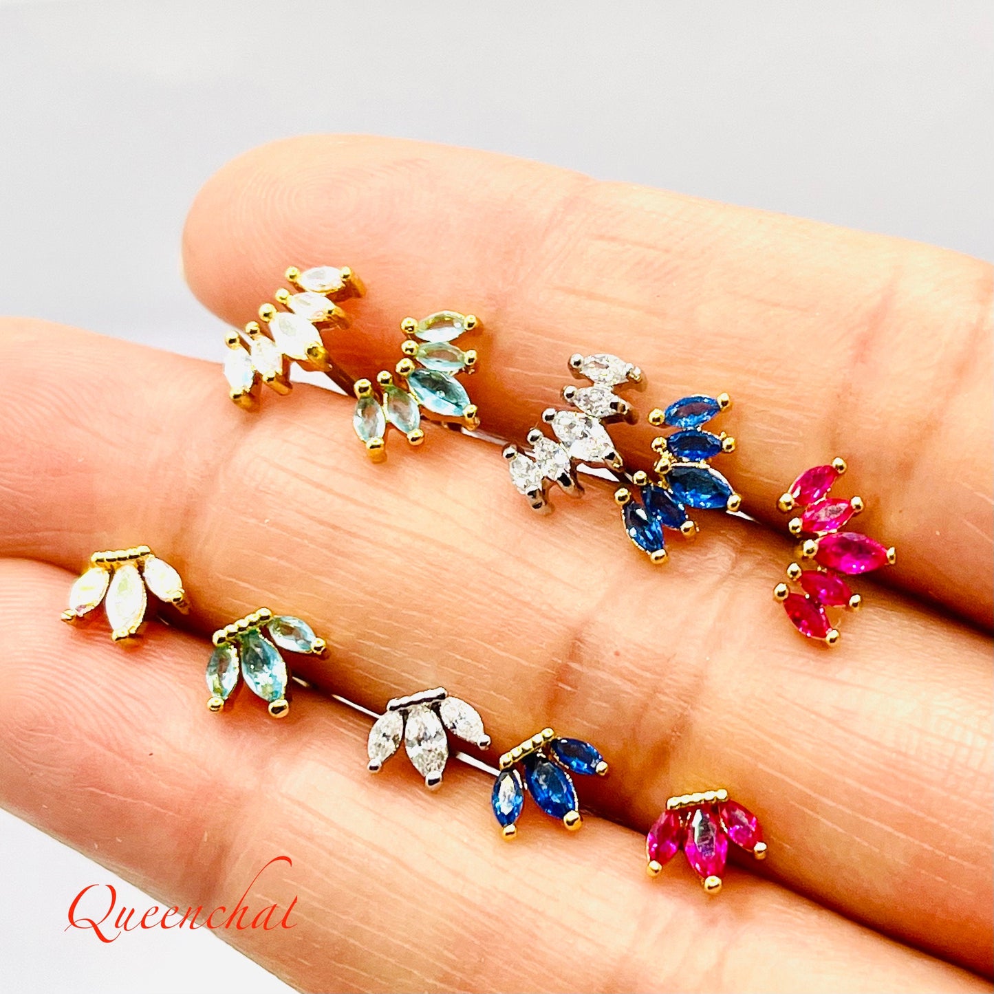 316L Surgical Steel 20g Multi Colour CZ Stud Earring Floral Piercing Stud