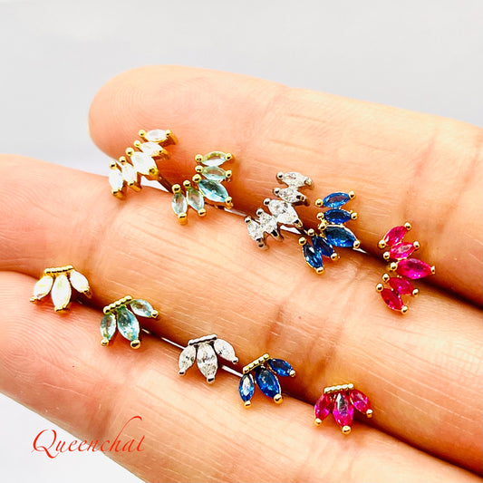 316L Surgical Steel 20g Multi Colour CZ Stud Earring Floral Piercing Stud