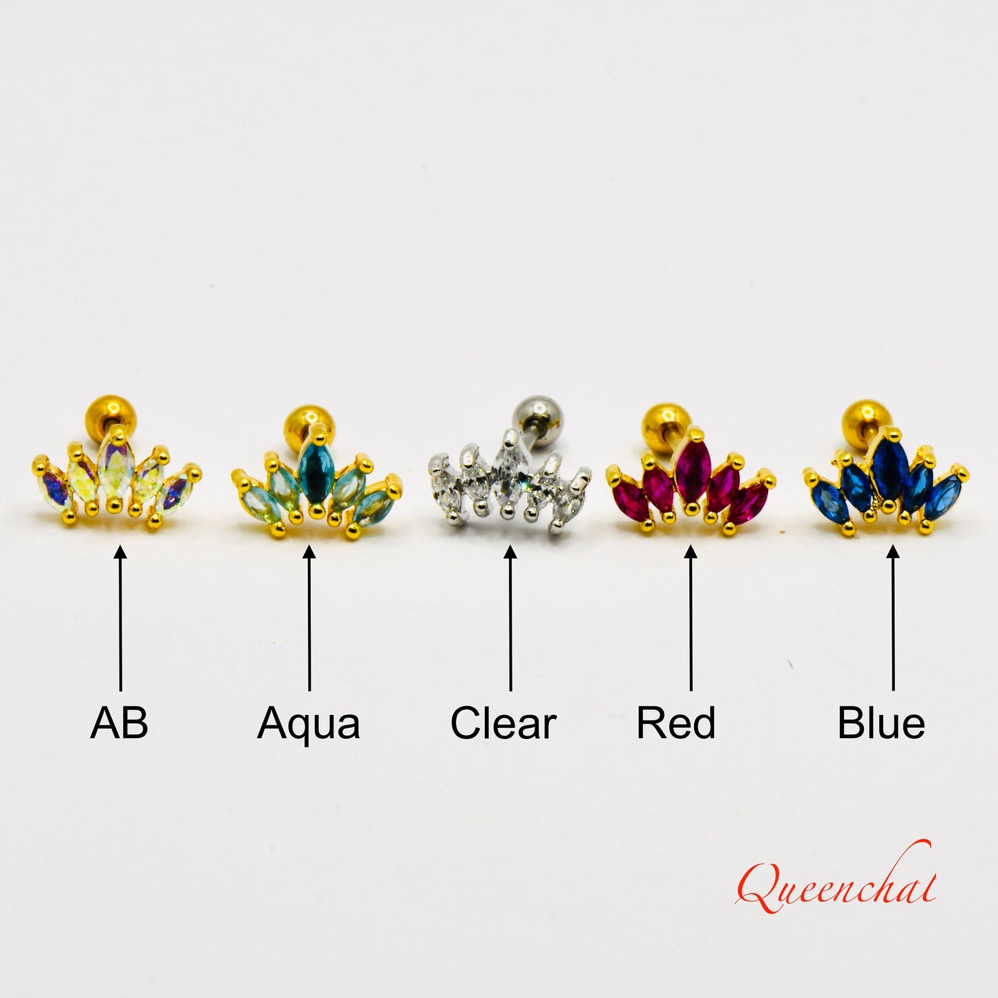 316L Surgical Steel 20g Multi Colour CZ Stud Earring Floral Piercing Stud