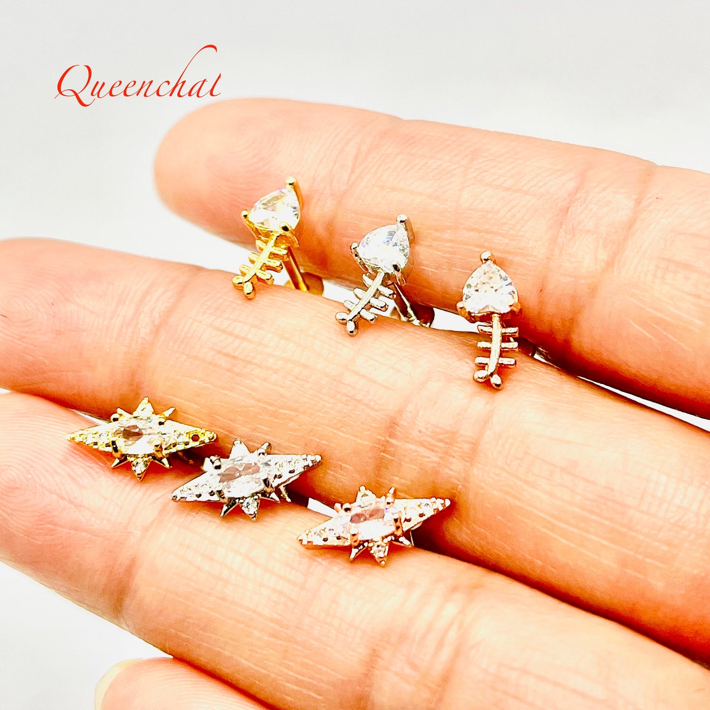 316L Surgical Steel 16G Internally Threaded Floral, Fishbone, Devil Eye Labret Stud Earring
