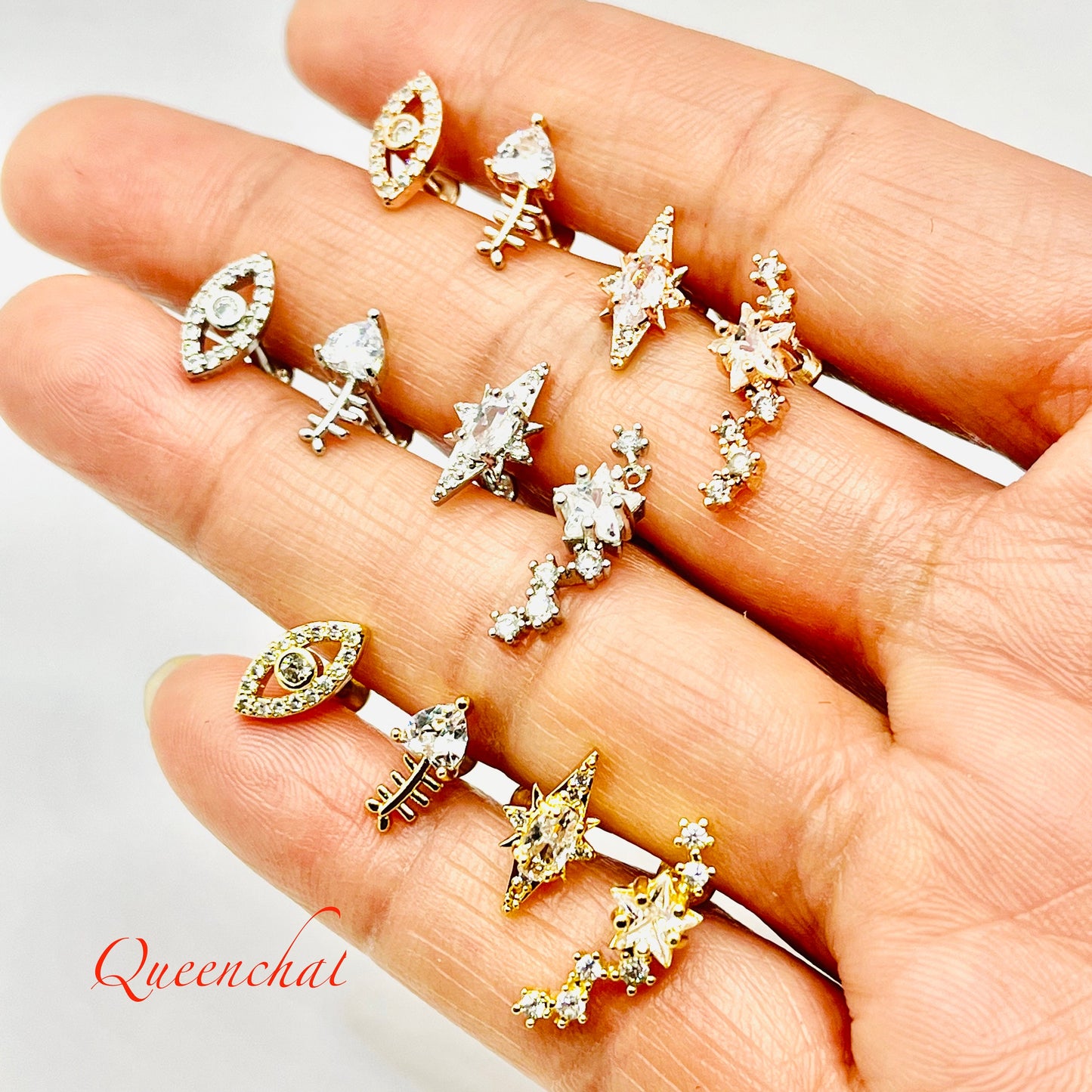 316L Surgical Steel 16G Internally Threaded Floral, Fishbone, Devil Eye Labret Stud Earring