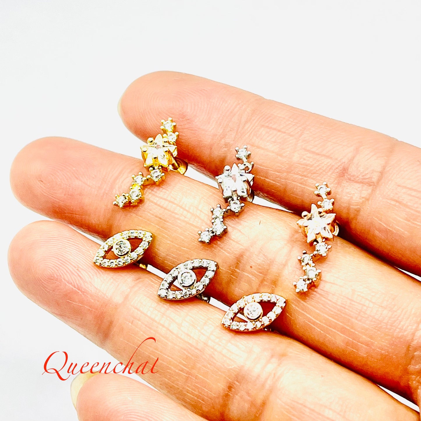 316L Surgical Steel 16G Internally Threaded Floral, Fishbone, Devil Eye Labret Stud Earring