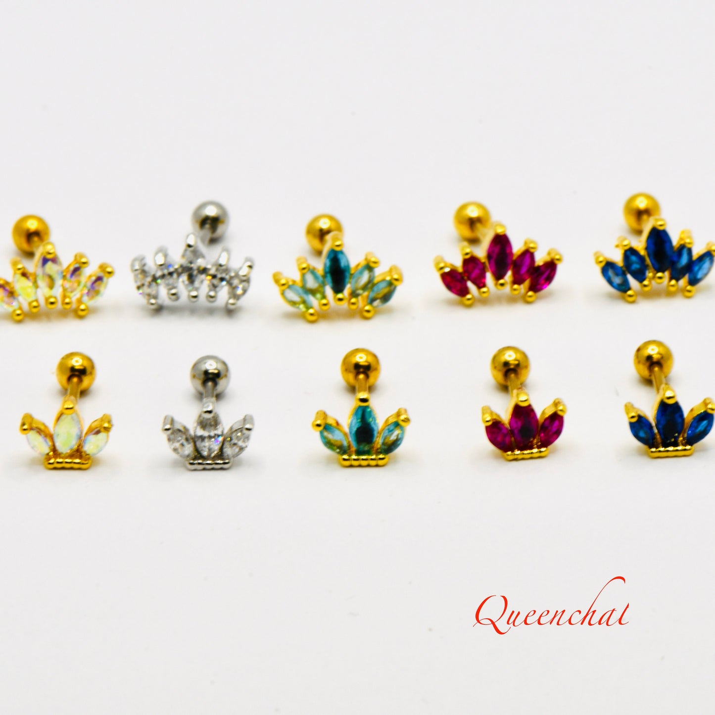 316L Surgical Steel 20g Multi Colour CZ Stud Earring Floral Piercing Stud
