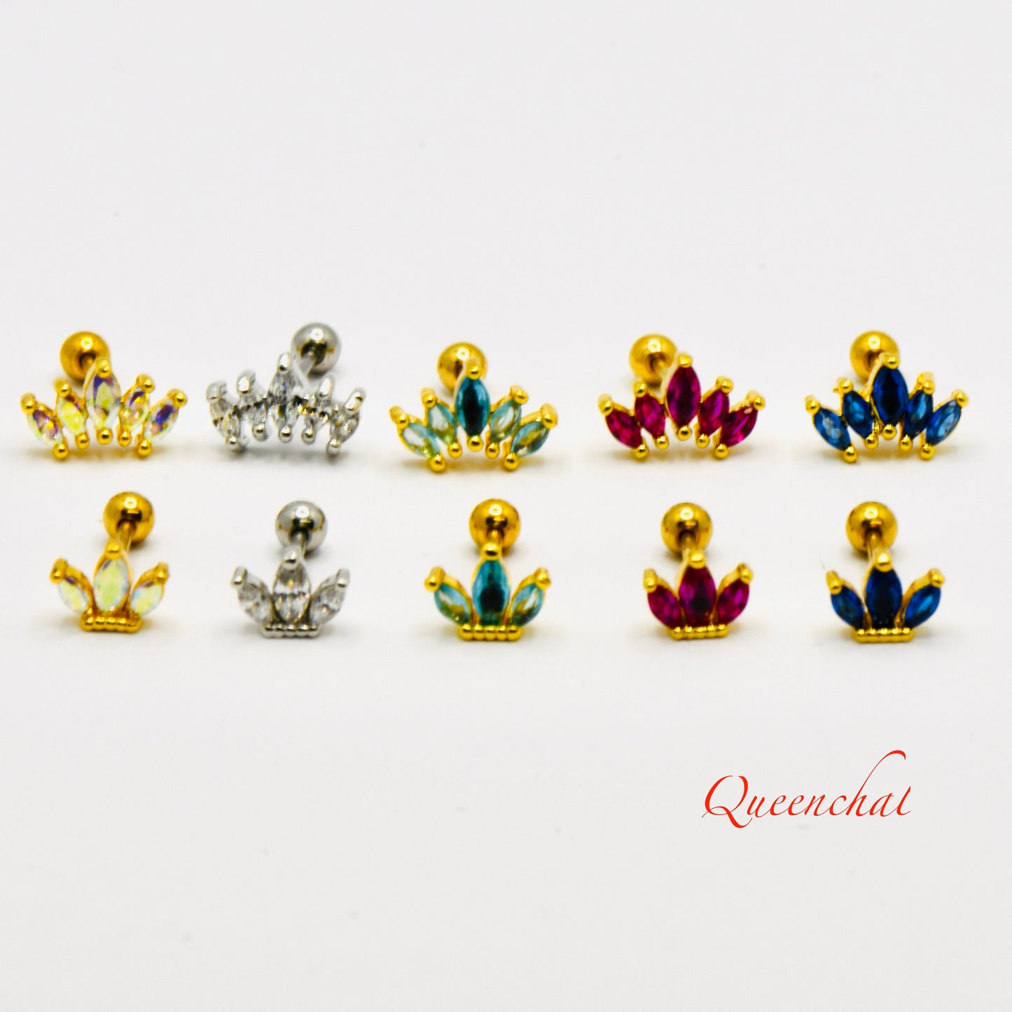 316L Surgical Steel 20g Multi Colour CZ Stud Earring Floral Piercing Stud