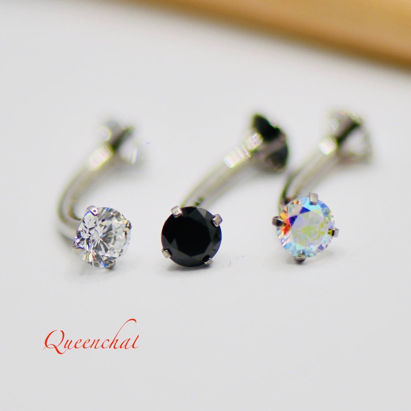 14G G23 Titanium Dainty Crystal Belly Bar Rook Piercing Curve Barbell Eyebrow Bar Internally Threaded Bridge Bar