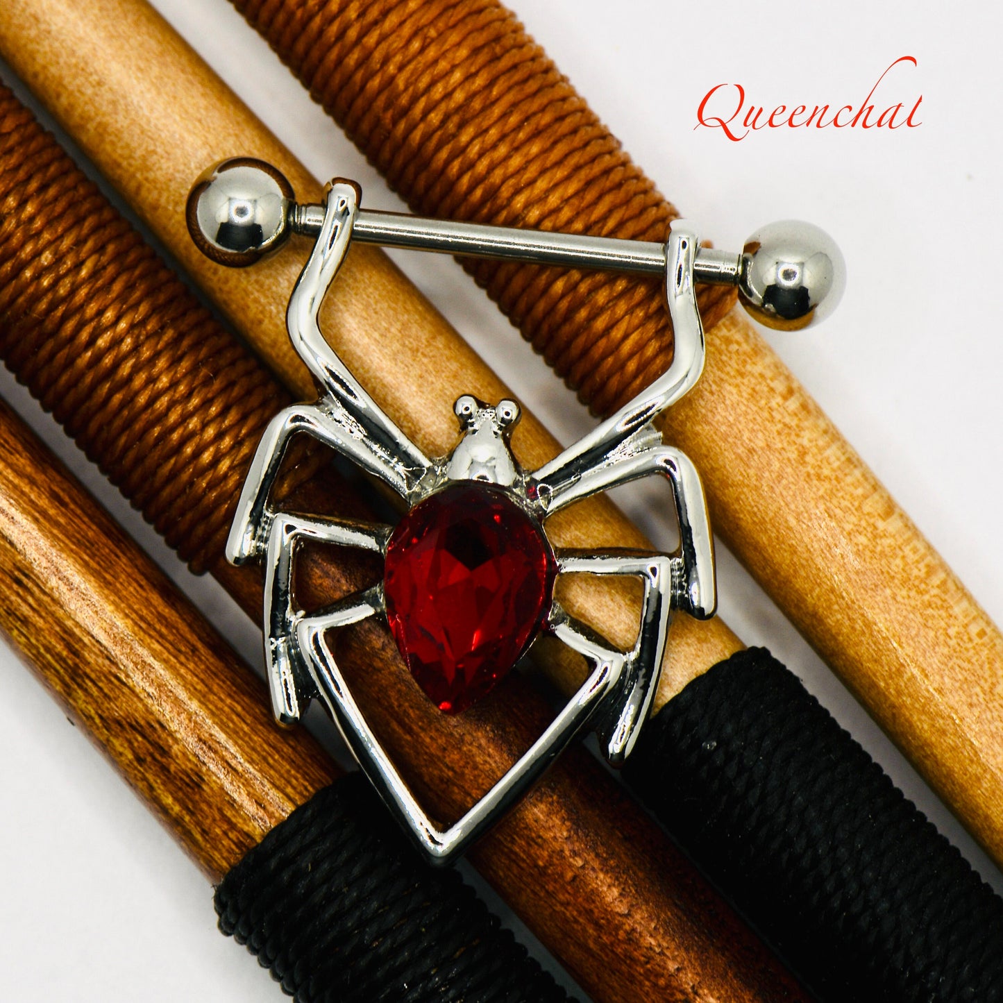 316L Surgical Steel 14G Spider Nipple Bars With Red CZ Spider Nipple Rings