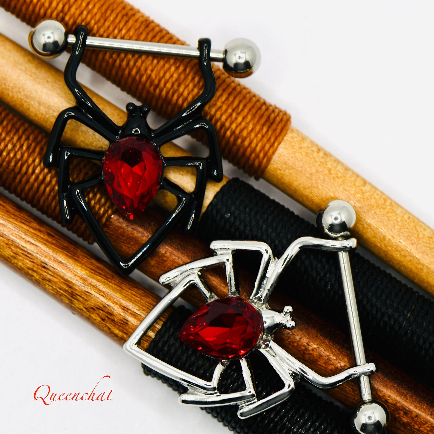 316L Surgical Steel 14G Spider Nipple Bars With Red CZ Spider Nipple Rings