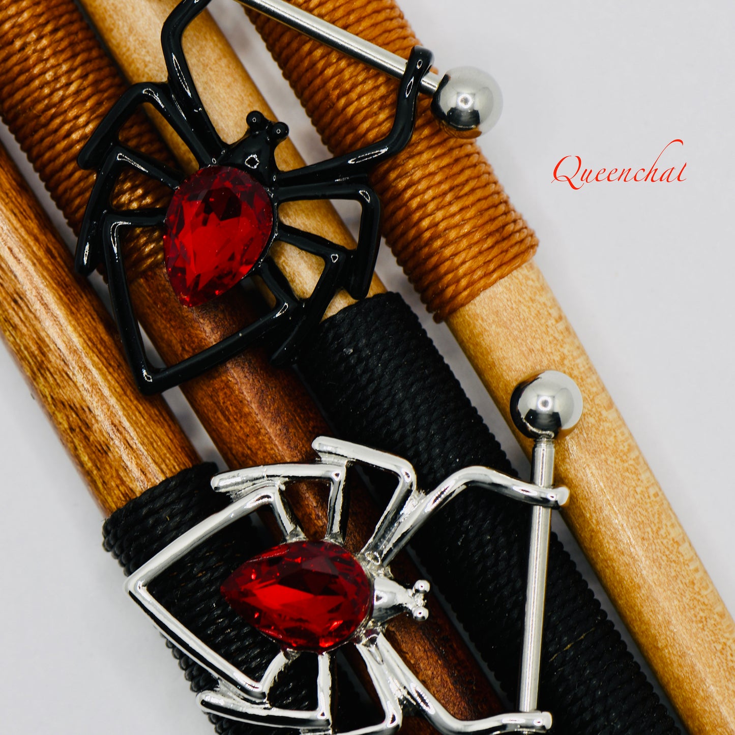 316L Surgical Steel 14G Spider Nipple Bars With Red CZ Spider Nipple Rings
