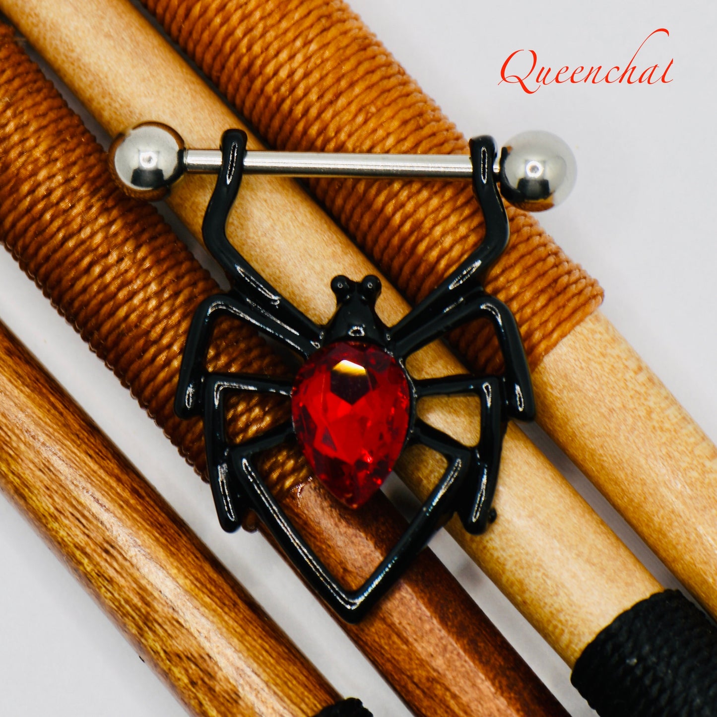 316L Surgical Steel 14G Spider Nipple Bars With Red CZ Spider Nipple Rings