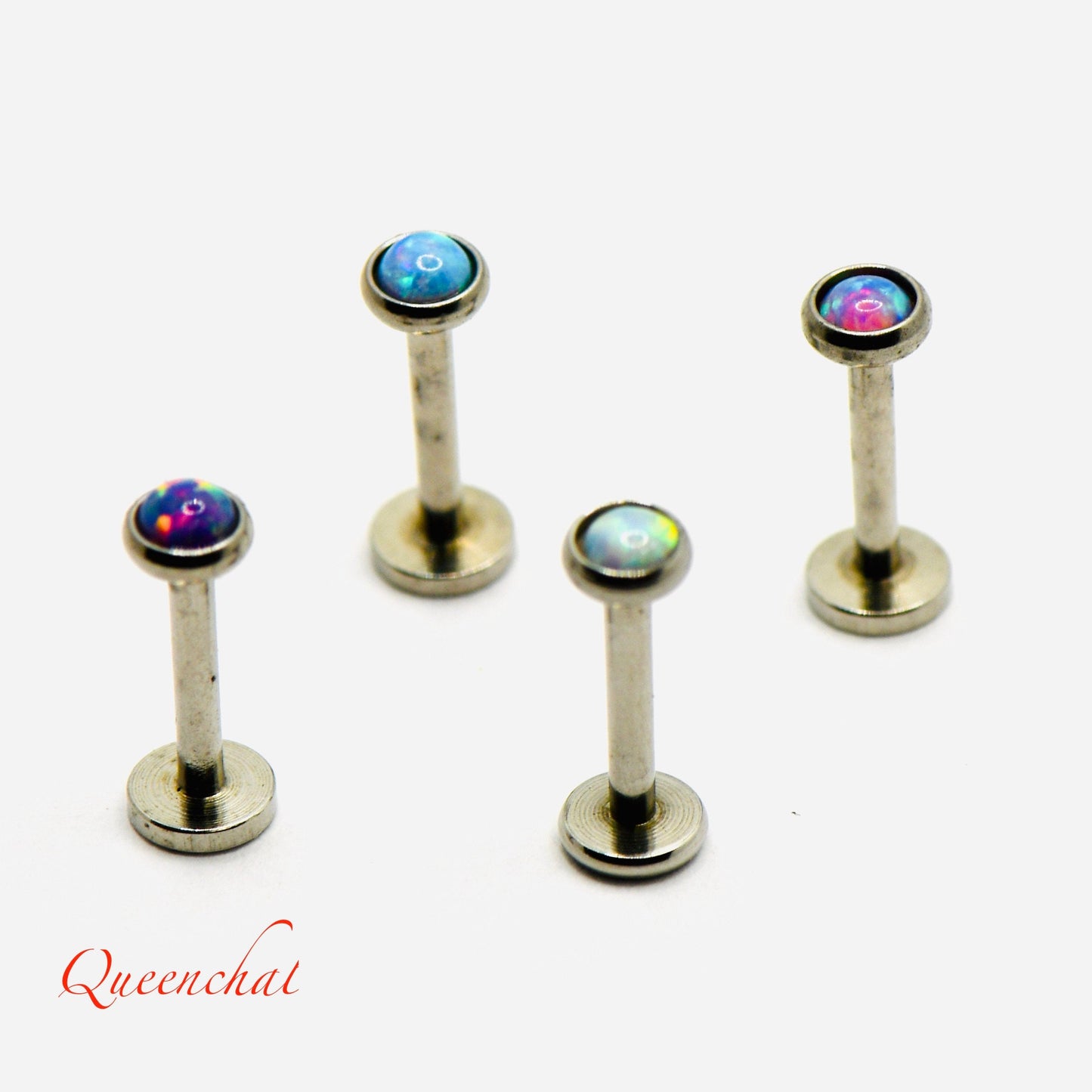 16G 316L Surgical Steel Opal Labret Internally Threaded With 6mm 8mm 10mm Bar White Opal Pink Purple Blue Opal Labret Stud