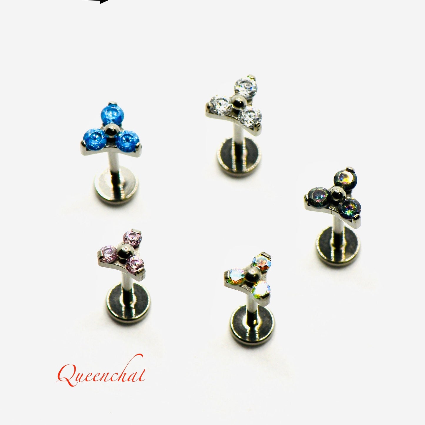 20G 18G 16G F136 Implant Grade Titanium Trinity Petals Push Pin Labret Three Petals Flower Labret Threadless Multicolour Stud Earring