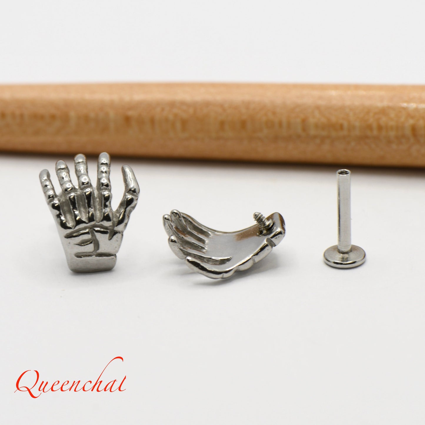 316L Surgical Steel Skeleton Hand Internally Threaded Labret Stud