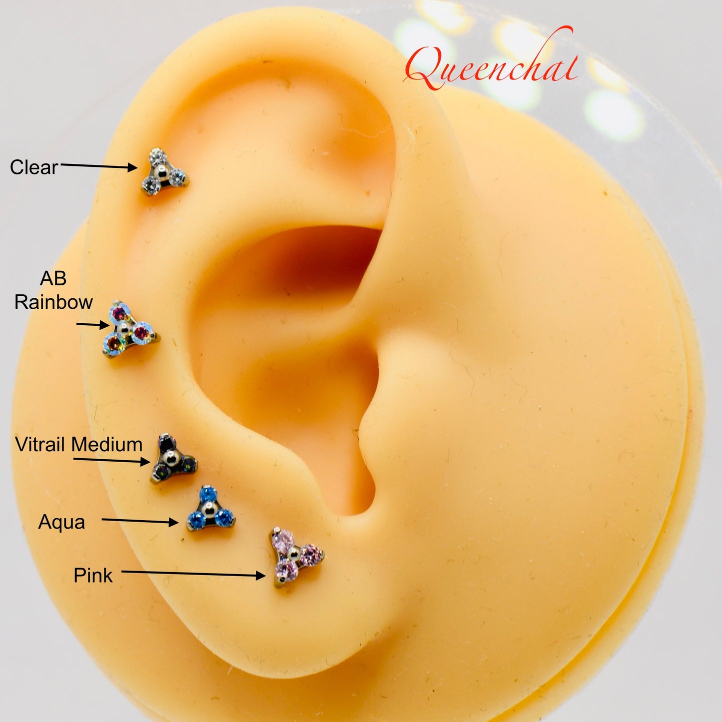 20G 18G 16G F136 Implant Grade Titanium Trinity Petals Push Pin Labret Three Petals Flower Labret Threadless Multicolour Stud Earring