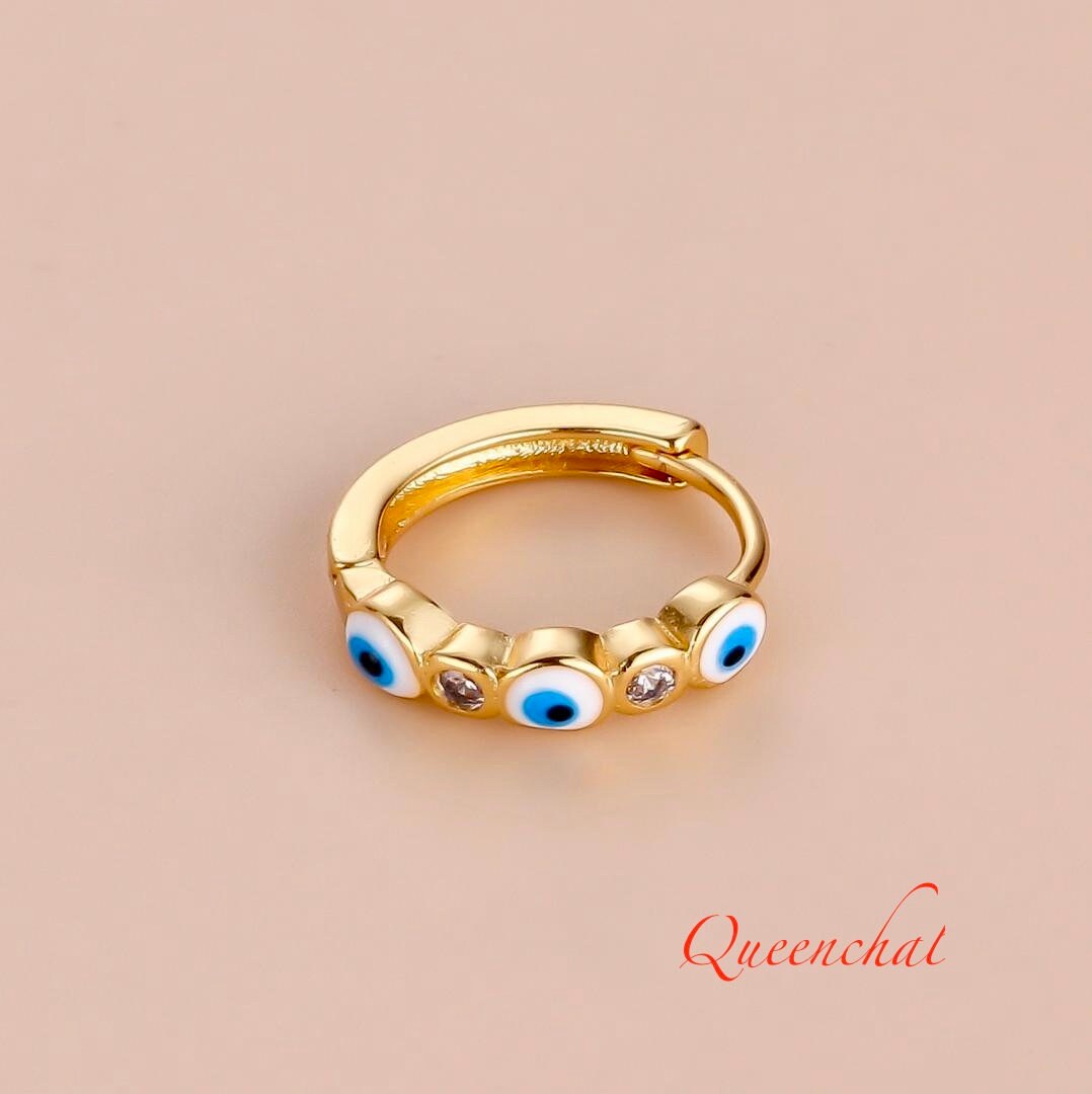 316L Surgical Steel Gold Evil Eye Huggie Hoop Earrings Daily Hoop Earring Symbol Of Protection Hoops Earrings