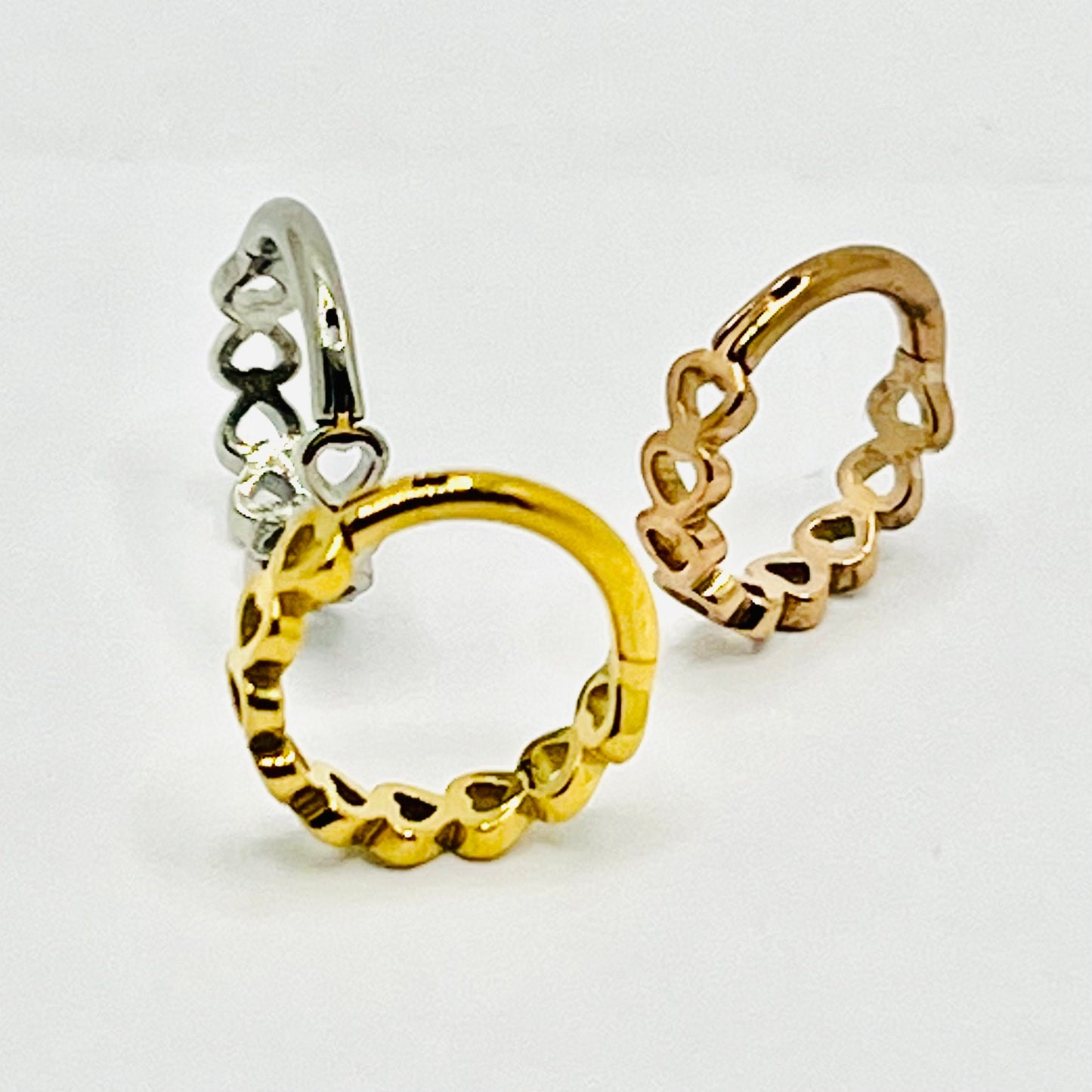 16G Joined Hearts Septum Ring 316L Surgical Steel Hinged Segment Clicker Ring 8mm