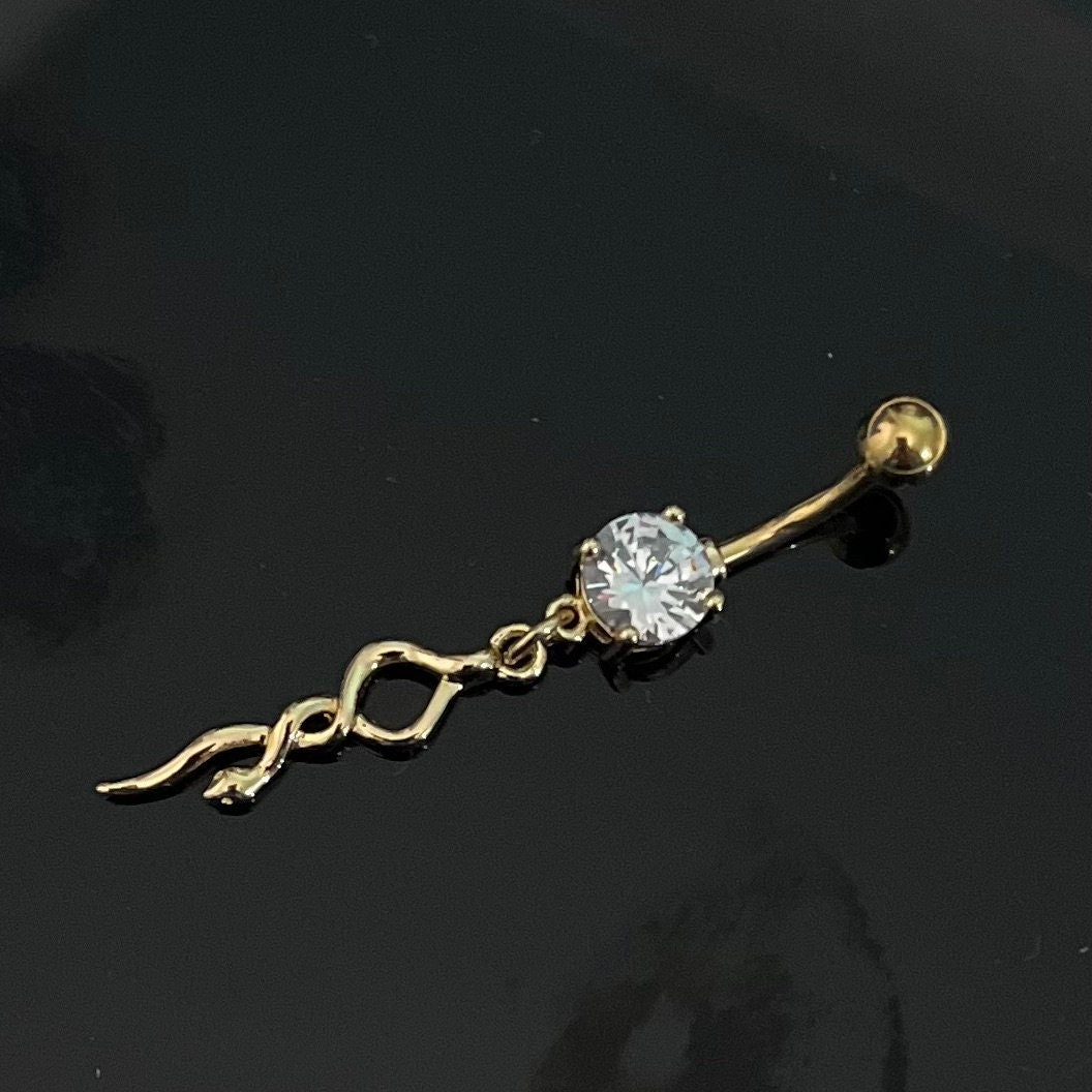 14G 316L Surgical Steel Golden Snake Dangling Belly Bar Navel Ring