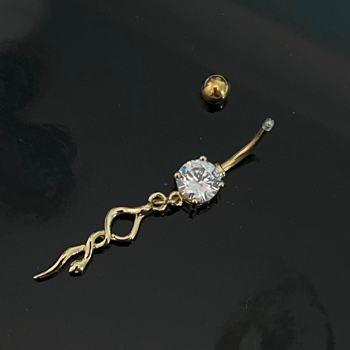 14G 316L Surgical Steel Golden Snake Dangling Belly Bar Navel Ring