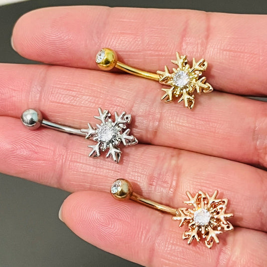14G 316L Surgical Steel Spinning Snowflake Belly Bar