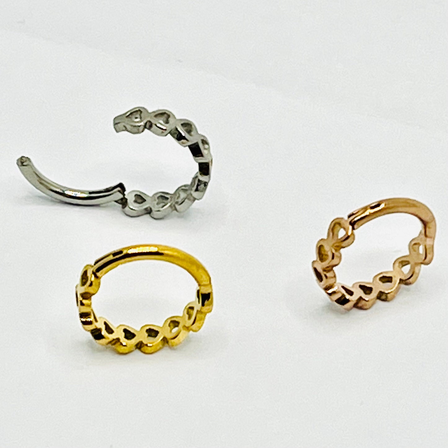 16G Joined Hearts Septum Ring 316L Surgical Steel Hinged Segment Clicker Ring 8mm