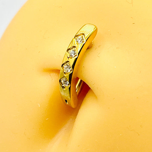 14G Minimalist Clicker Ring With Sparkling Square Gems, Clicker Navel Ring, Belly button Clicker 10mm Belly Bar