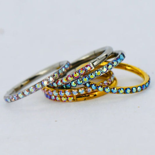 16G 316L S/S AB Purple, Pink, Orange CZ Segment Ring Conch, Septum, Nose, Helix Ring Gold Silver 6,8,10mm Piercing Ring