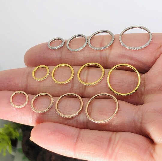 F136 Titanium 16G CZ micro pave Segment Ring Hinged Septum Clicker Ring Conch Tragus Helix Hoop
