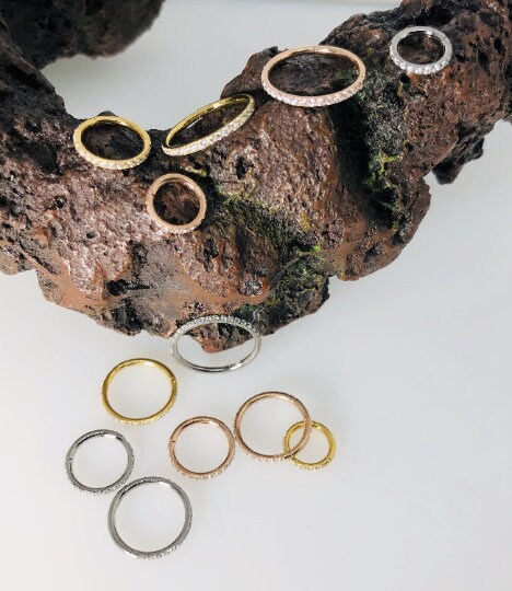 F136 Titanium 16G CZ micro pave Segment Ring Hinged Septum Clicker Ring Conch Tragus Helix Hoop
