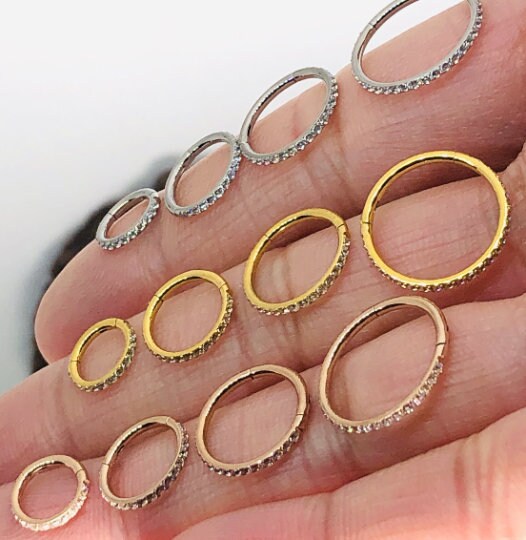 F136 Titanium 16G CZ micro pave Segment Ring Hinged Septum Clicker Ring Conch Tragus Helix Hoop