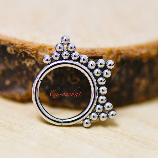 16G 316L S/S Beaded Design Hinged Segment Ring Septum Ring Nose Ring 8mm