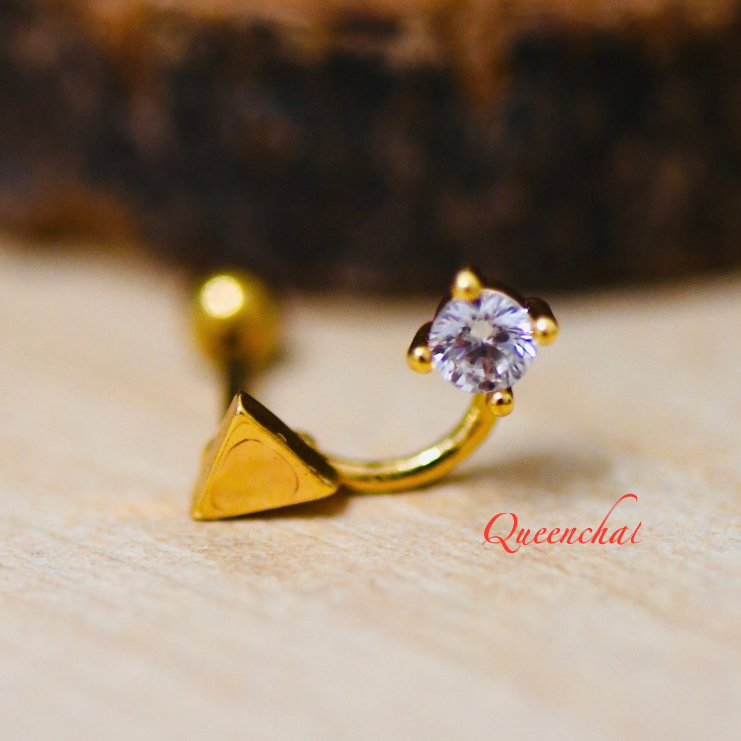 16G 316L Surgical Steel Triangle And Crystal Curve Design Stud Earring, Cartilage Stud Body Piercing Jewellery