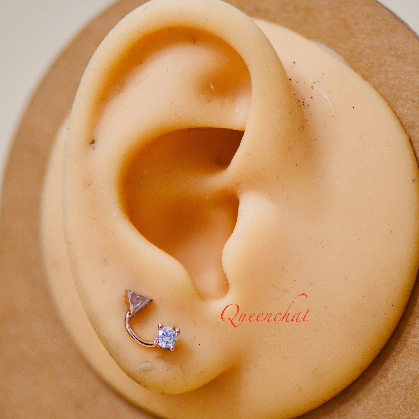 16G 316L Surgical Steel Triangle And Crystal Curve Design Stud Earring, Cartilage Stud Body Piercing Jewellery