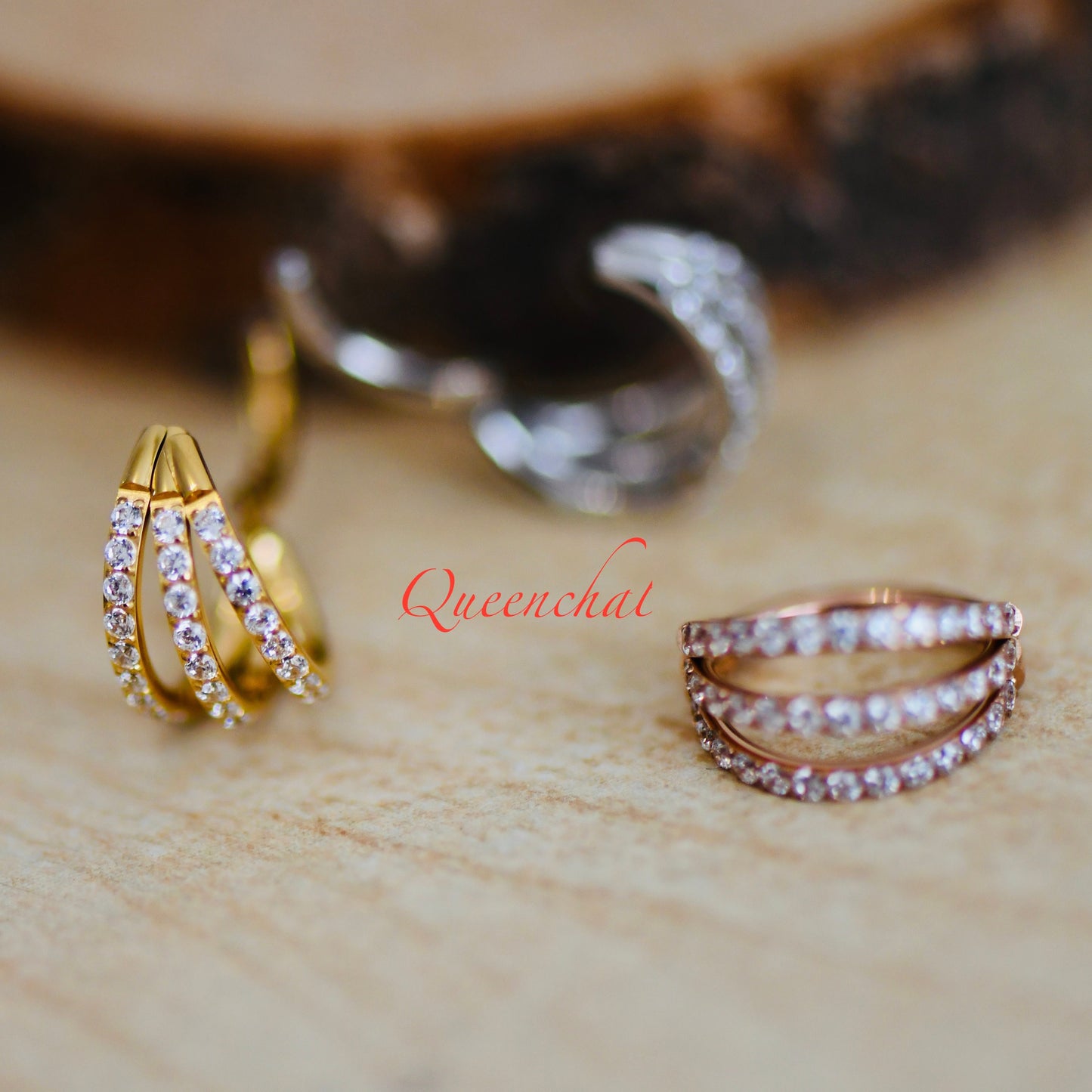 16G 316L S/S Three Layers Micro Pave Hinged Segment Ring Septum Ring Nose Ring