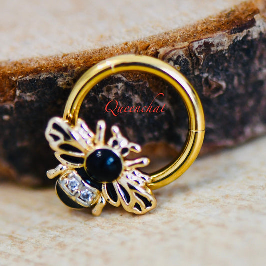 16G Bumble Bee Segment Ring Daith/Septum Ring Hinged Clicker Ring Septum Ring