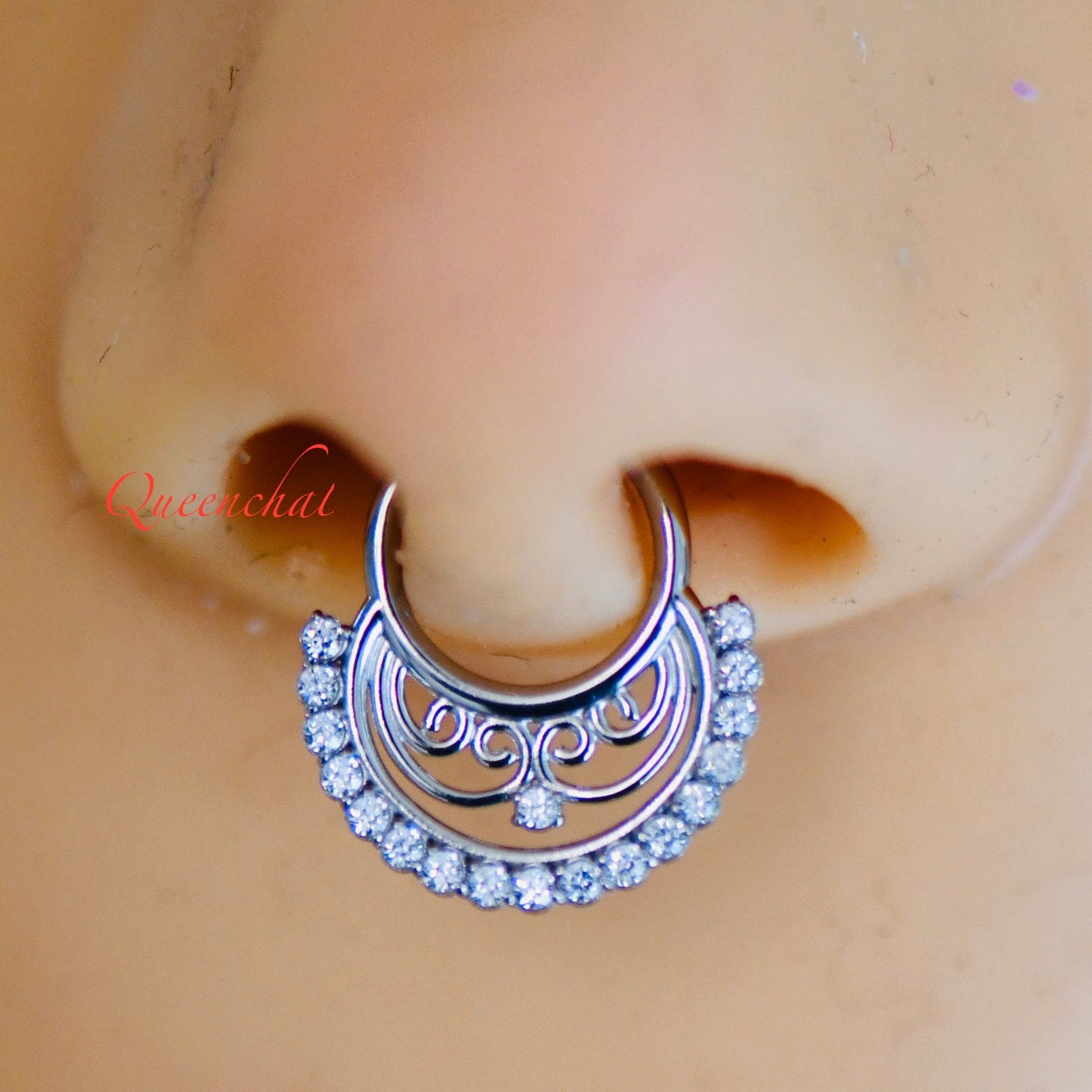16G 316L S/S CZ Design Hinged Segment Ring Daith Ring Septum Ring Nose Ring 8mm