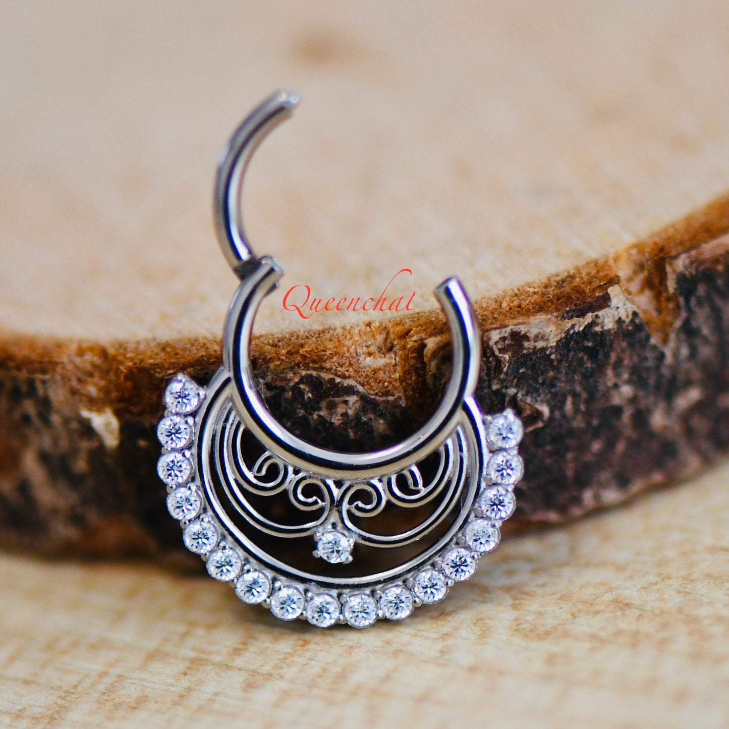 16G 316L S/S CZ Design Hinged Segment Ring Daith Ring Septum Ring Nose Ring 8mm