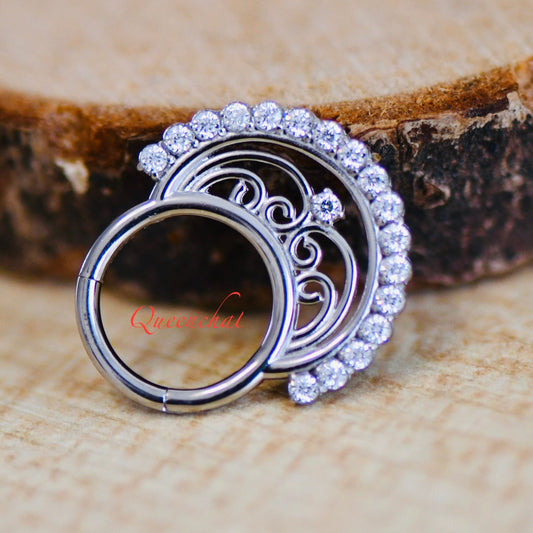 16G 316L S/S CZ Design Hinged Segment Ring Daith Ring Septum Ring Nose Ring 8mm