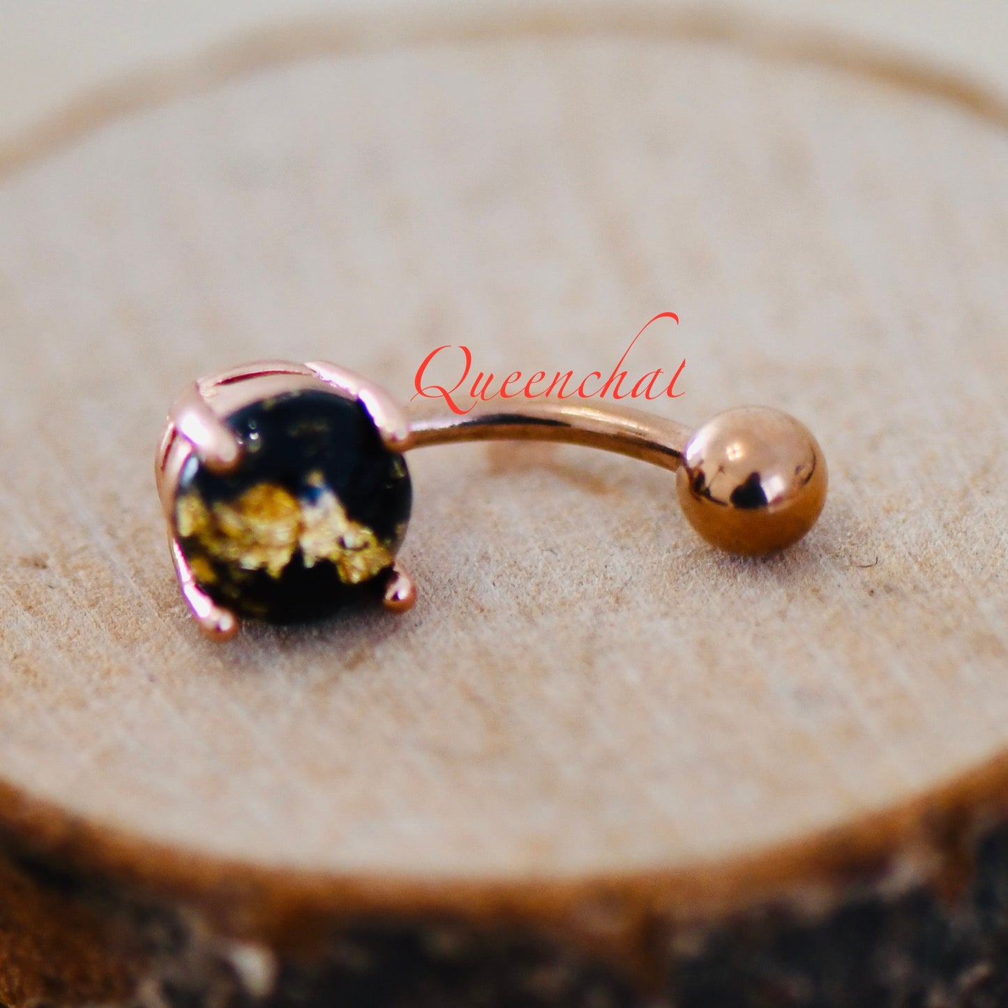 316L Surgical Steel 14G Black & Gold Resin Filled Belly Bar, Navel Ring Belly Piercing Jewellery Rose Gold Navel Bar