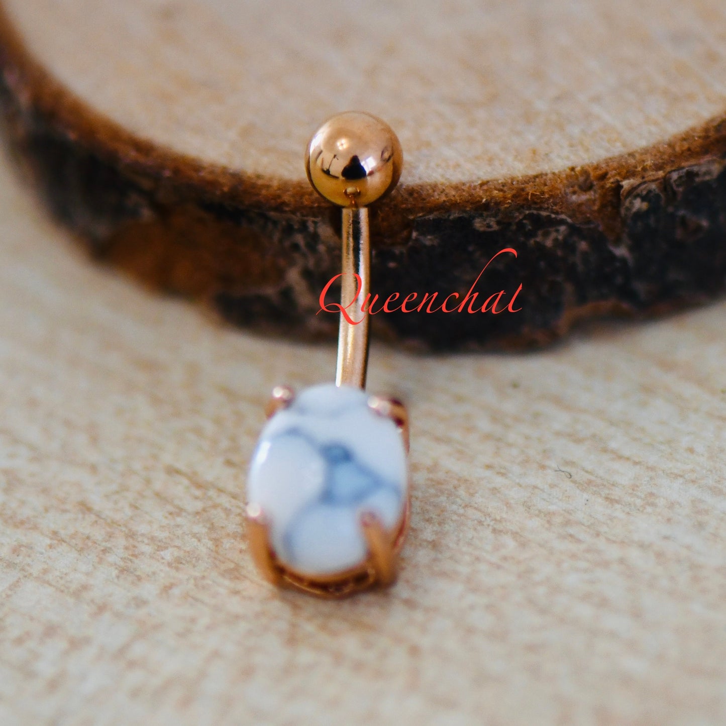 316L Surgical Steel 14G White Howlite Turquoise Belly Bar, Navel Ring Belly Piercing Jewellery Rose Gold Navel Bar